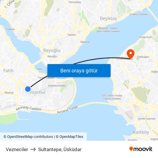 Vezneciler to Sultantepe, Üsküdar map