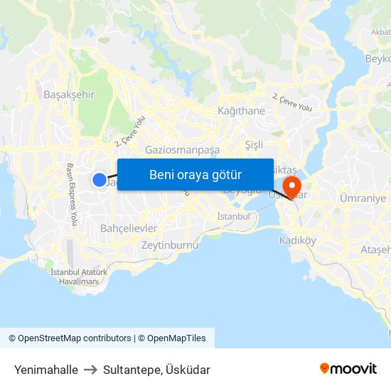 Yenimahalle to Sultantepe, Üsküdar map