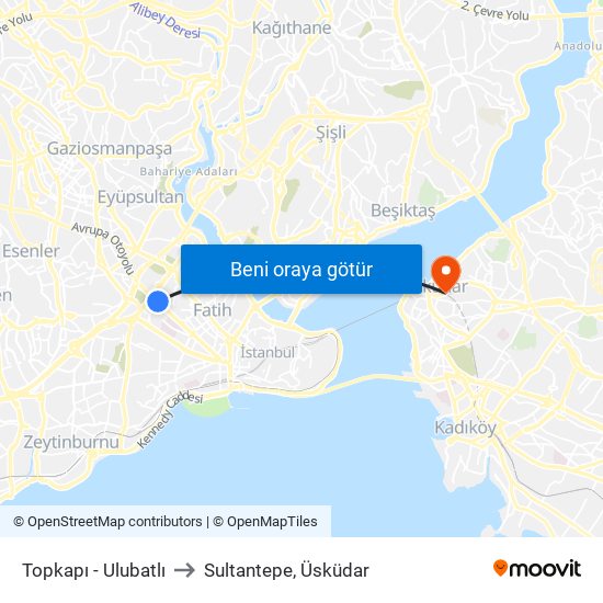 Topkapı - Ulubatlı to Sultantepe, Üsküdar map