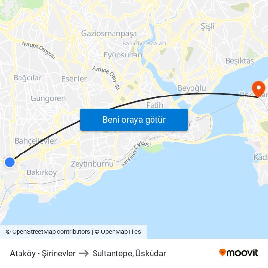 Ataköy - Şirinevler to Sultantepe, Üsküdar map