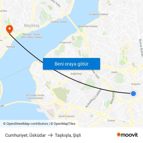 Cumhuriyet, Üsküdar to Taşkışla, Şişli map