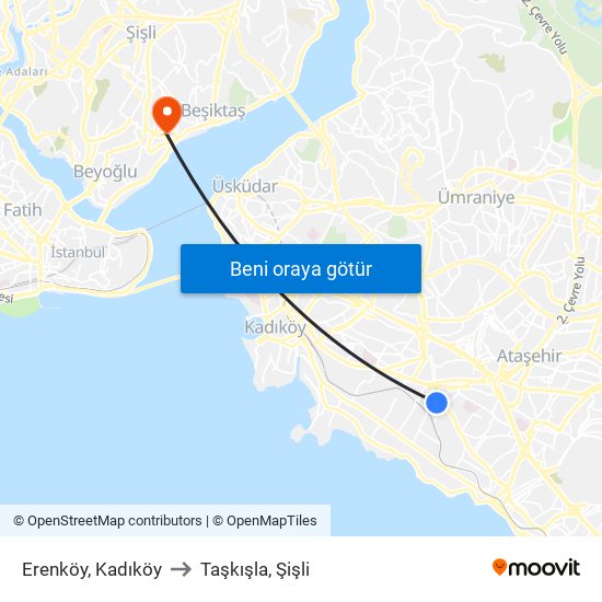 Erenköy, Kadıköy to Taşkışla, Şişli map