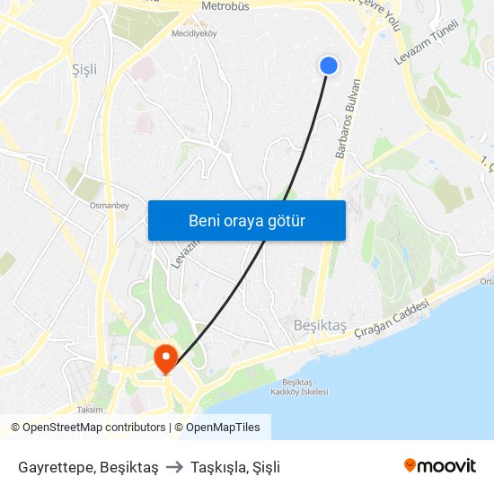 Gayrettepe, Beşiktaş to Taşkışla, Şişli map