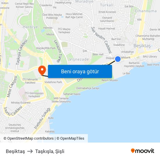 Beşiktaş to Taşkışla, Şişli map