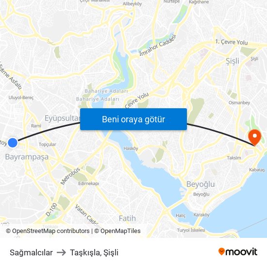 Sağmalcılar to Taşkışla, Şişli map