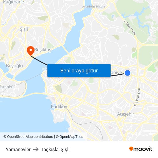 Yamanevler to Taşkışla, Şişli map