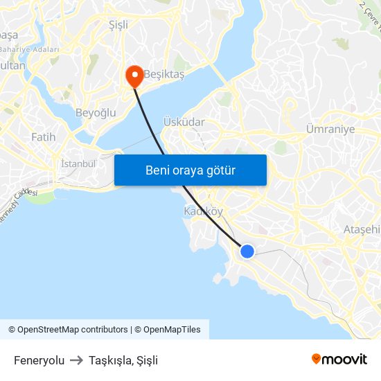 Feneryolu to Taşkışla, Şişli map