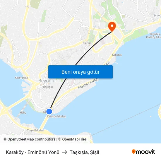 Karaköy - Eminönü Yönü to Taşkışla, Şişli map