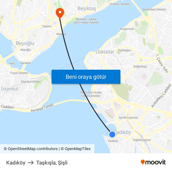 Kadıköy to Taşkışla, Şişli map