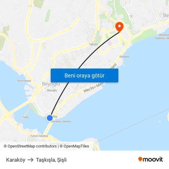Karaköy to Taşkışla, Şişli map