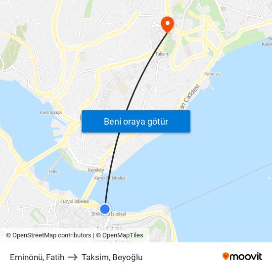 Eminönü, Fatih to Taksim, Beyoğlu map