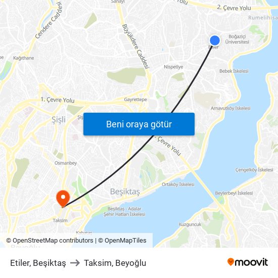 Etiler, Beşiktaş to Taksim, Beyoğlu map