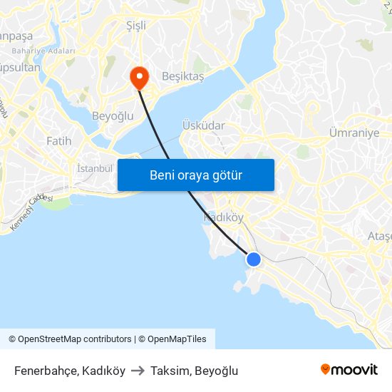 Fenerbahçe, Kadıköy to Taksim, Beyoğlu map