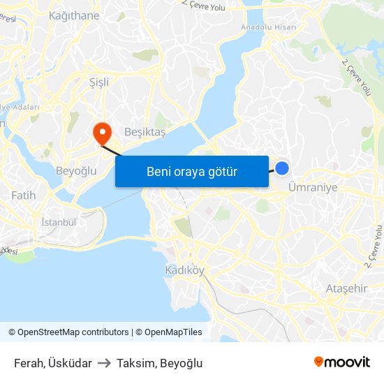 Ferah, Üsküdar to Taksim, Beyoğlu map