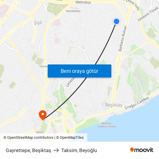 Gayrettepe, Beşiktaş to Taksim, Beyoğlu map