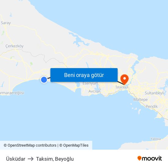 Üsküdar to Taksim, Beyoğlu map