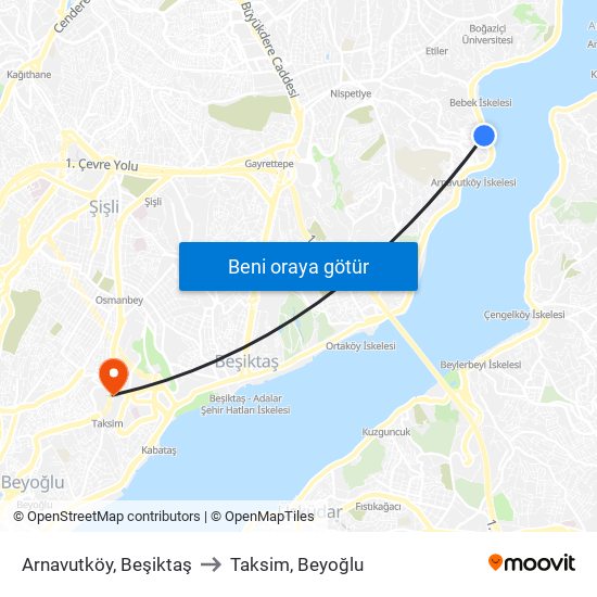 Arnavutköy, Beşiktaş to Taksim, Beyoğlu map