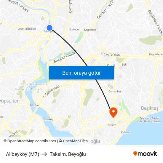 Alibeyköy (M7) to Taksim, Beyoğlu map