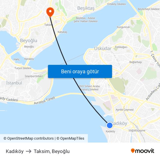 Kadıköy to Taksim, Beyoğlu map