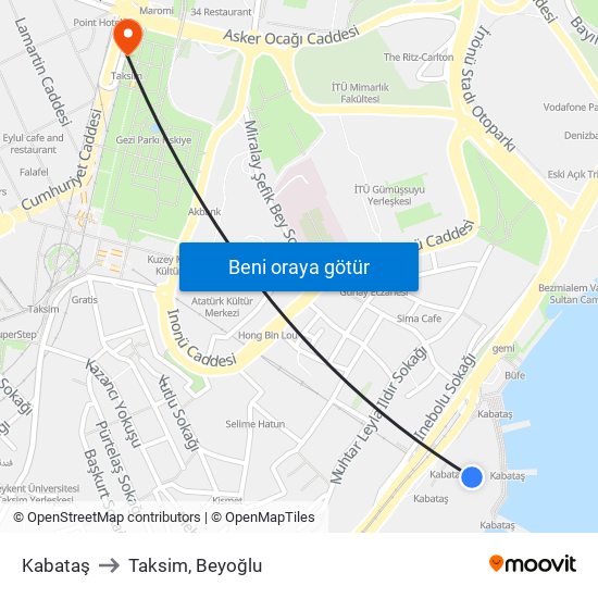 Kabataş to Taksim, Beyoğlu map