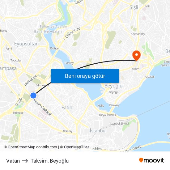 Vatan to Taksim, Beyoğlu map