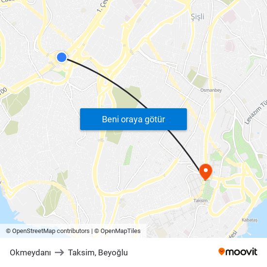 Okmeydanı to Taksim, Beyoğlu map