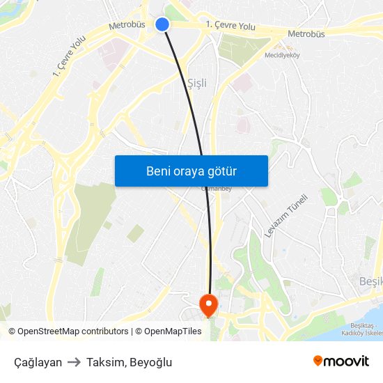 Çağlayan to Taksim, Beyoğlu map