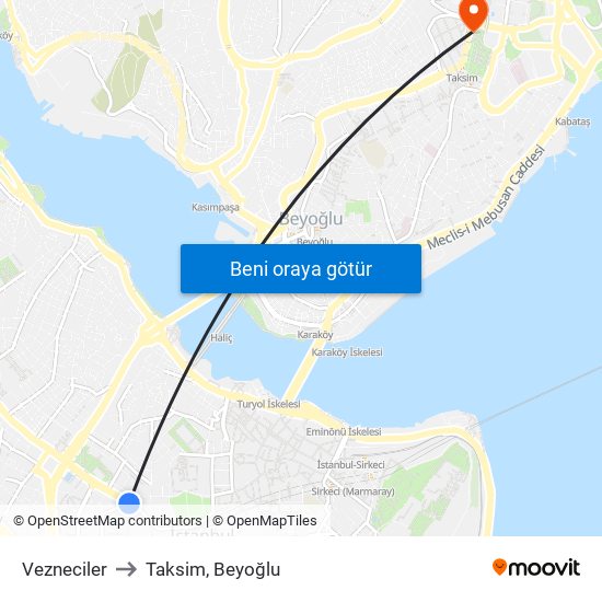 Vezneciler to Taksim, Beyoğlu map