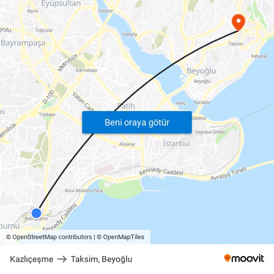 Kazlıçeşme to Taksim, Beyoğlu map