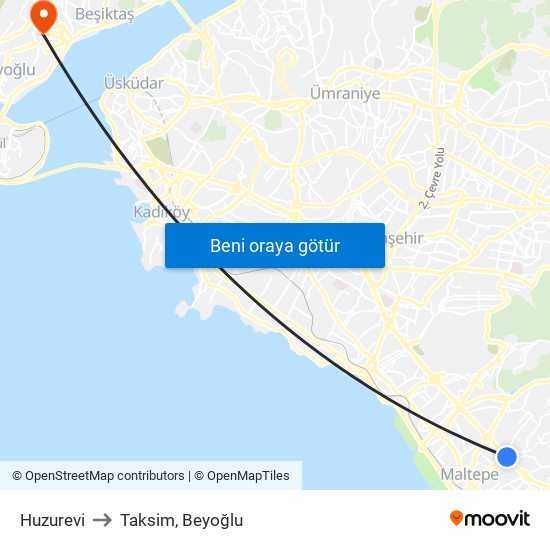 Huzurevi to Taksim, Beyoğlu map