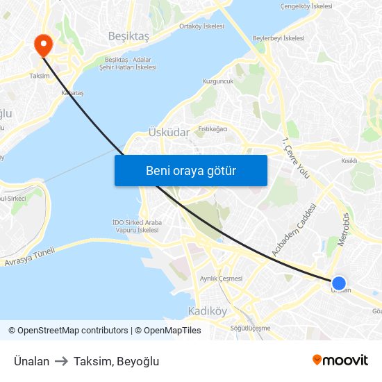 Ünalan to Taksim, Beyoğlu map