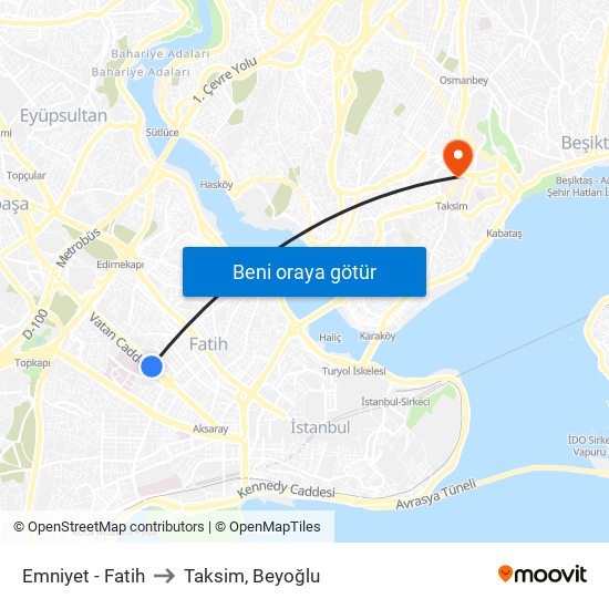 Emniyet - Fatih to Taksim, Beyoğlu map
