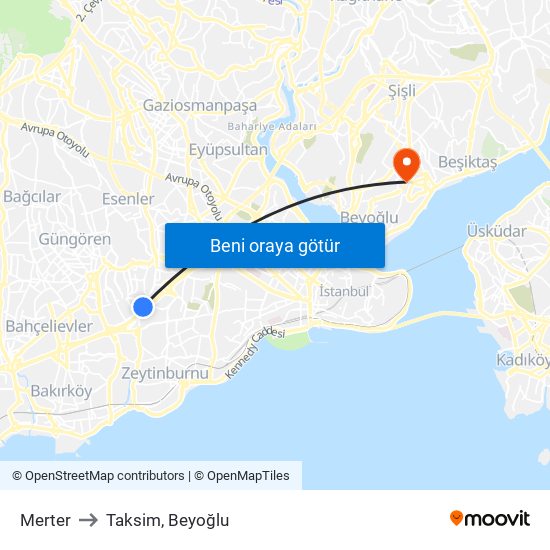 Merter to Taksim, Beyoğlu map