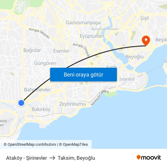 Ataköy - Şirinevler to Taksim, Beyoğlu map