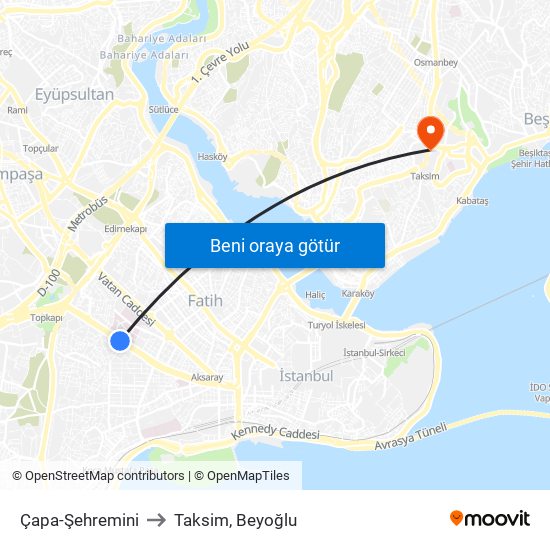 Çapa-Şehremini to Taksim, Beyoğlu map