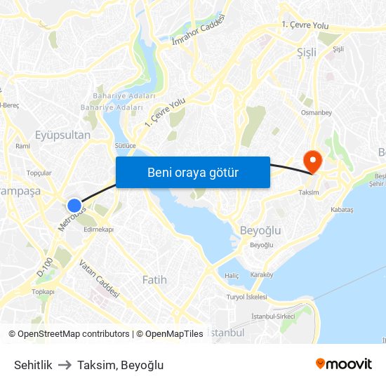 Sehitlik to Taksim, Beyoğlu map