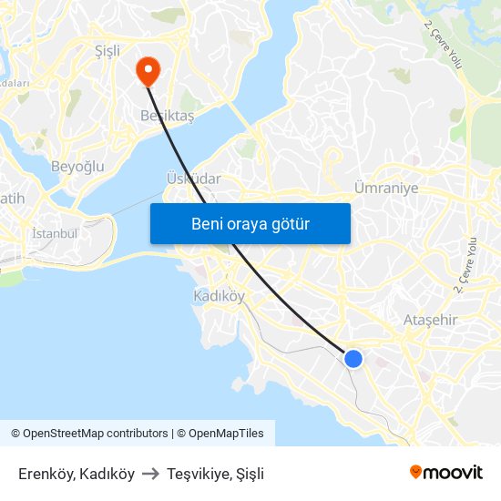 Erenköy, Kadıköy to Teşvikiye, Şişli map