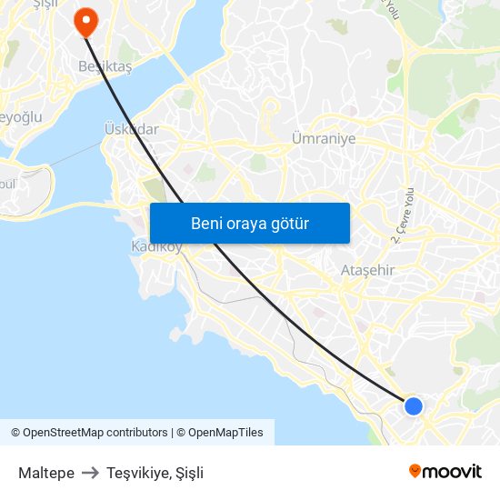 Maltepe to Teşvikiye, Şişli map