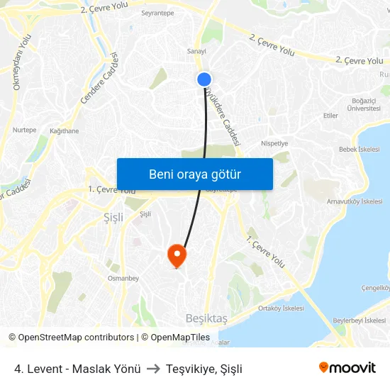4. Levent - Maslak Yönü to Teşvikiye, Şişli map