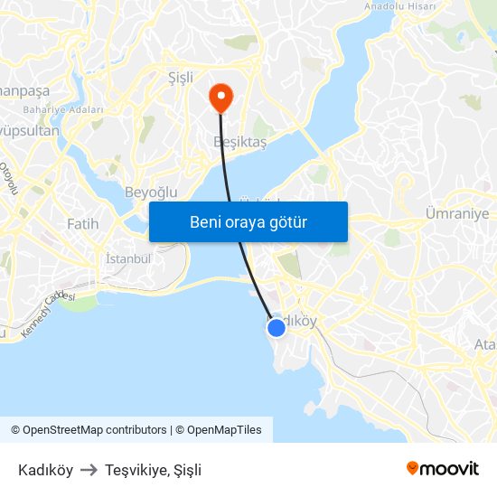 Kadıköy to Teşvikiye, Şişli map