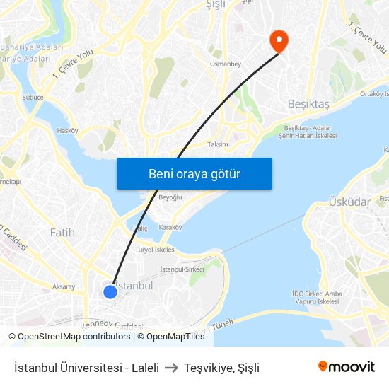 İstanbul Üniversitesi - Laleli to Teşvikiye, Şişli map