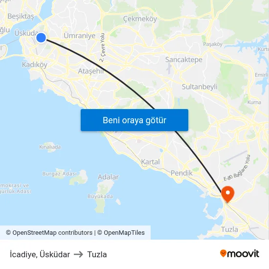 İcadiye, Üsküdar to Tuzla map