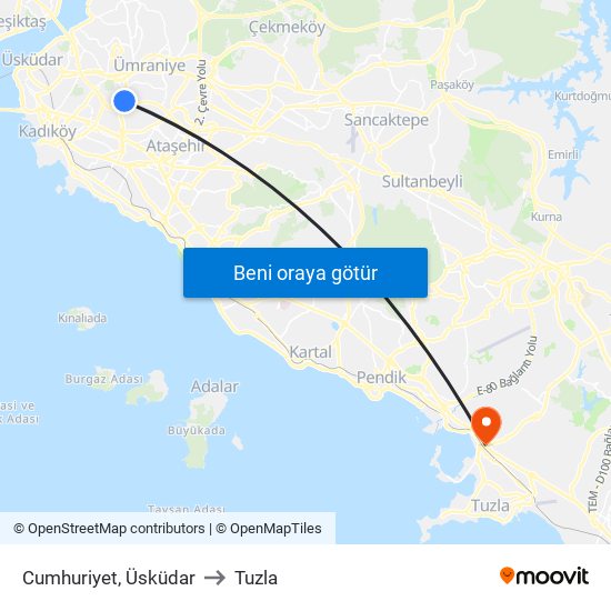 Cumhuriyet, Üsküdar to Tuzla map