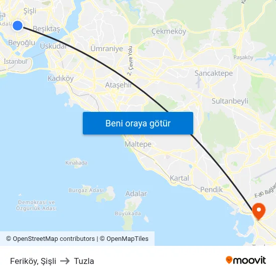 Feriköy, Şişli to Tuzla map