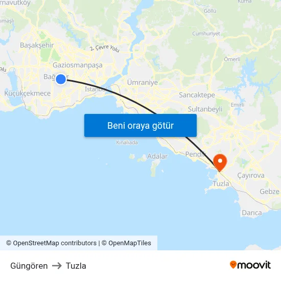 Güngören to Tuzla map