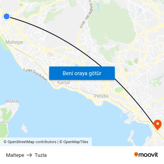 Maltepe to Tuzla map