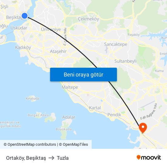 Ortaköy, Beşiktaş to Tuzla map