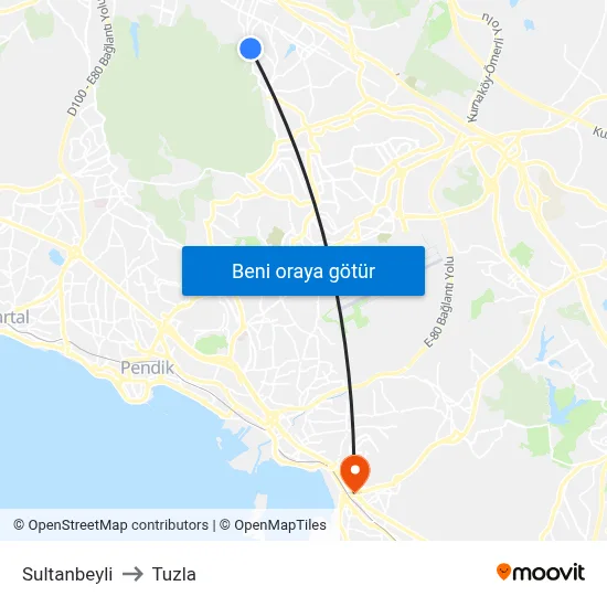 Sultanbeyli to Tuzla map