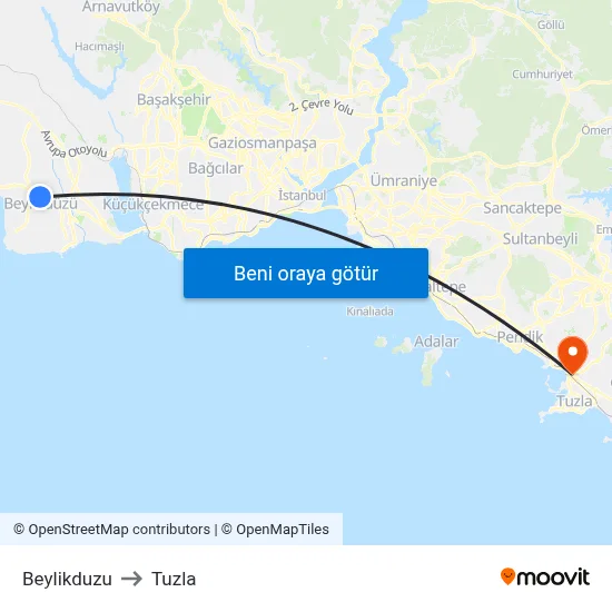 Beylikduzu to Tuzla map