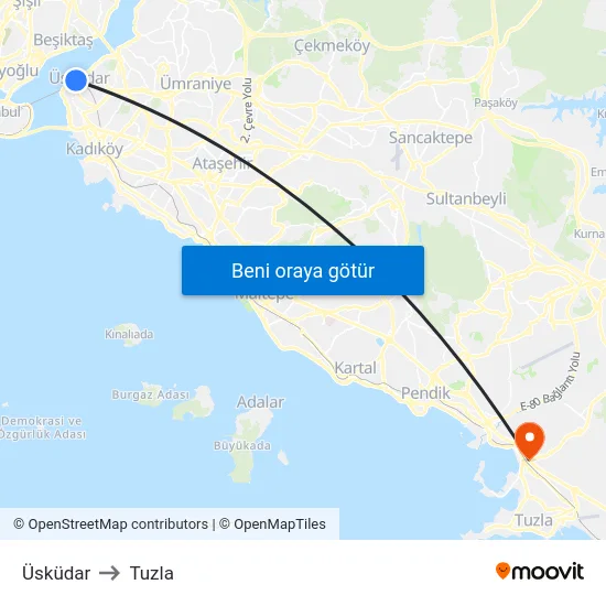 Üsküdar to Tuzla map